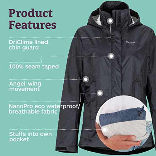 MARMOT Women's PreCip ECO Jacket | Lightweight, Waterproof Jacket for Women, Ideal for Hiking, Jogging, and Camping, 100% Recycled, Black, Large