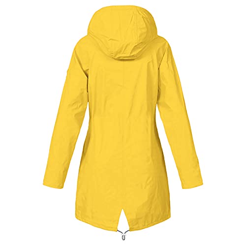 Rain Jacket for Women Lightweight Long Hooded Raincoat Waterproof Outdoor Travel Hiking Windbreaker Trench Coats (US, Alpha, Medium, Regular, Regular, 01 Yellow)