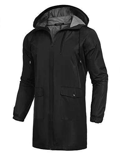 COOFANDY Men's Packable Rain Jacket Outdoor Waterproof Hooded Lightweight Classic Cycling Raincoat