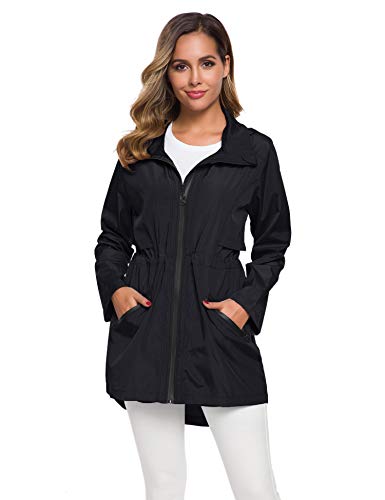 Avoogue Womens Hooded Raincoat Waterproof Jackets For Women Lightweight Rain Jackets Black L