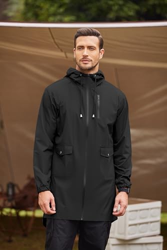 COOFANDY Men's Packable Rain Jacket Outdoor Waterproof Hooded Lightweight Classic Cycling Raincoat