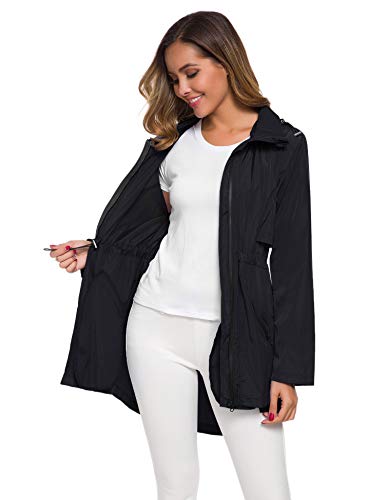 Avoogue Womens Hooded Raincoat Waterproof Jackets For Women Lightweight Rain Jackets Black L