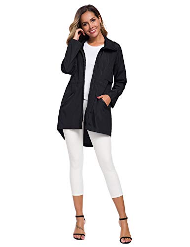 Avoogue Womens Hooded Raincoat Waterproof Jackets For Women Lightweight Rain Jackets Black L