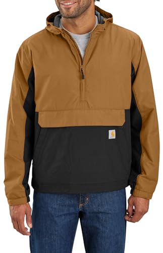 Carhartt Men's Rain Defender Loose Fit Lightweight Packable Anorak, Brown/Black, Medium