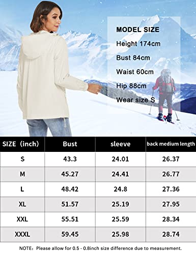 TCOT Womens Hooded Waterproof Rain Coats Lightweight Travel Rain Jacket Summer Packable Windbreaker Jacket Beige XL