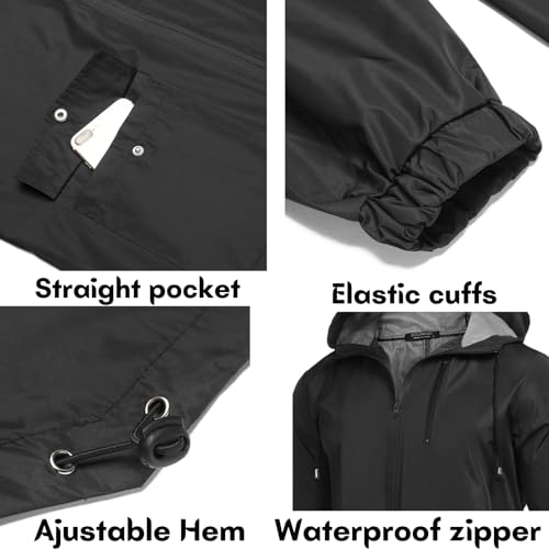 COOFANDY Men's Packable Rain Jacket Outdoor Waterproof Hooded Lightweight Classic Cycling Raincoat