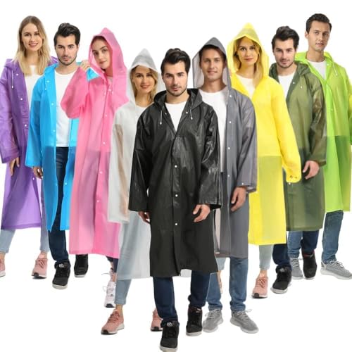 Opret 2 Pack Portable EVA Raincoats for Adults, Reusable Rain Ponchos with Hoods and Sleeves Lightweight Raincoats, Perfect for Outdoor Activities, Blue&Purple