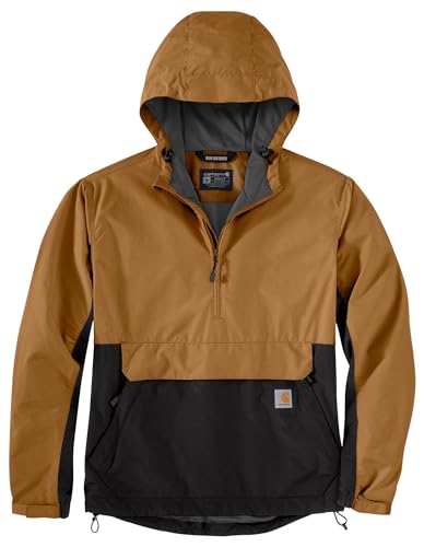 Carhartt Men's Rain Defender Loose Fit Lightweight Packable Anorak, Brown/Black, Medium