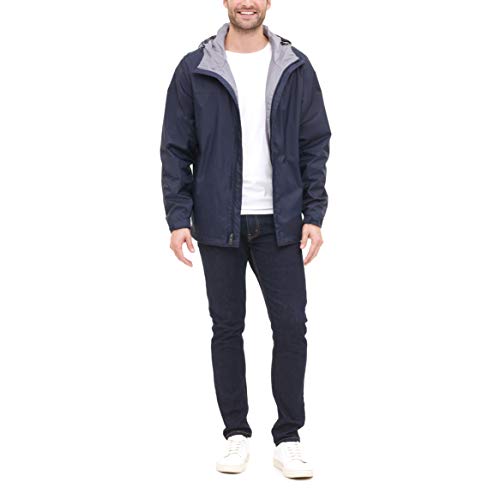 Tommy Hilfiger Men's Lightweight Breathable Waterproof Hooded Jacket, Navy, Large