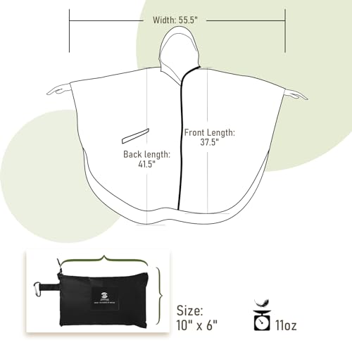 Unisex Rain Poncho Raincoat Hooded for Adults Women with Pockets(Black)