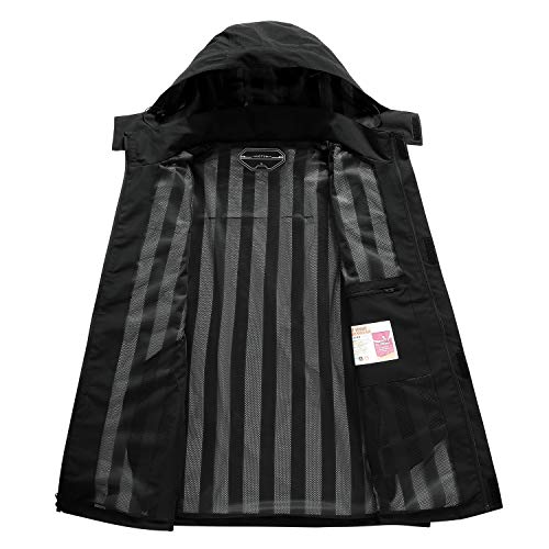 OTU Men's Lightweight Waterproof Hooded Rain Jacket Outdoor Raincoat Shell Jacket for Hiking Travel Black L