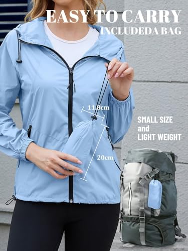 PITINAN Rain Coats For Women With Hooded Woman Rain Jacket Waterproof Lightweight Packable Cycling Jacket With Pockets Blue XL