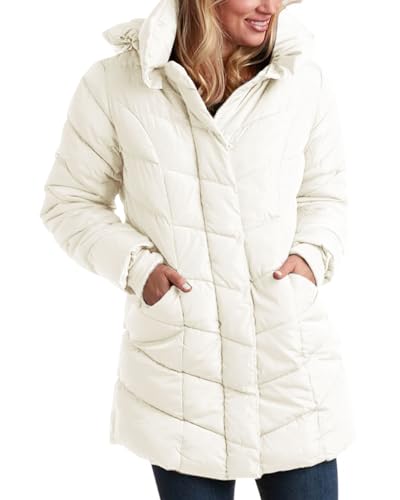 Steve Madden Women's Long Heavy Weight Puffer Jacket, Ivory, Large