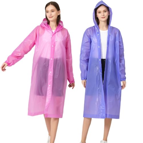 RUISHYY Rain Ponchos for Adults, Reusable EVA Rain Coats Waterproof Hooded Rain Jackets Rainwear for Women Men, Pack of 2