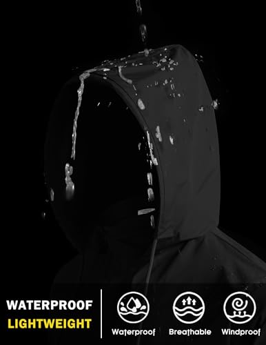 COOFANDY Mens Packable Rain Jacket with Hood Breathable Rain Jacket Big and Tall for Running Cycling Black