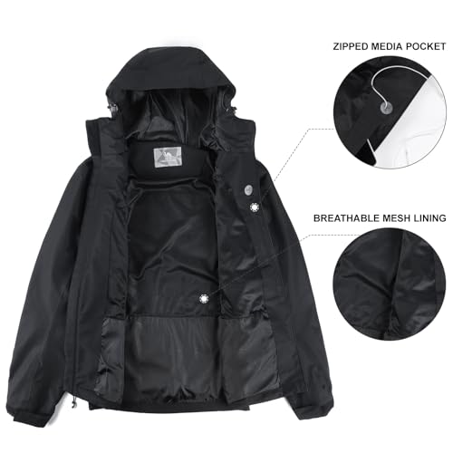 CAMEL CROWN Men's Waterproof Shell Jacket Windbreaker Hooded Rain Coat for Outdoor Hiking Climbing Traveling Black XXXL