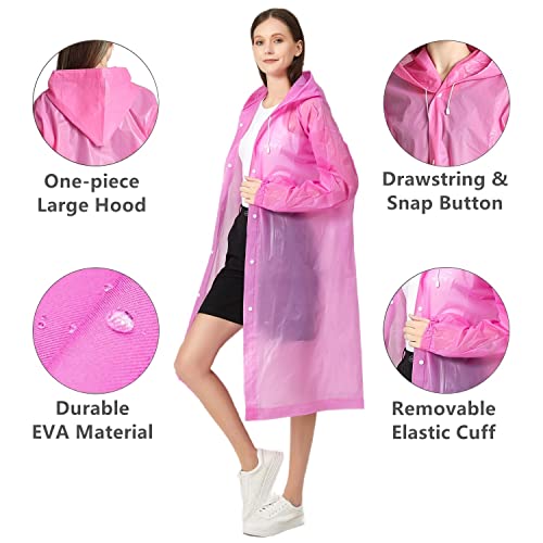 RUISHYY Rain Ponchos for Adults, Reusable EVA Rain Coats Waterproof Hooded Rain Jackets Rainwear for Women Men, Pack of 2