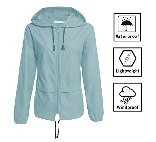 Hount Women's Lightweight Hooded Raincoat Waterproof Packable Active Outdoor Rain Jacket (M, Light Green)