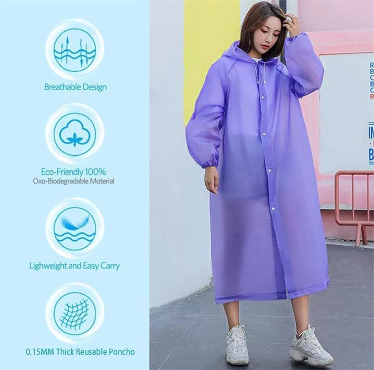 RUISHYY Rain Ponchos for Adults, Reusable EVA Rain Coats Waterproof Hooded Rain Jackets Rainwear for Women Men, Pack of 2