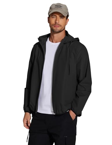 COOFANDY Mens Packable Rain Jacket with Hood Breathable Rain Jacket Big and Tall for Running Cycling Black