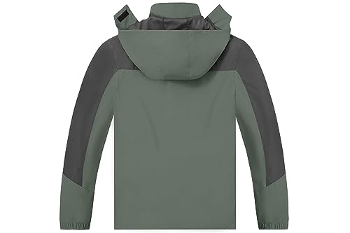 TEZO Mens Rain Jacket Waterproof with Hooded Hiking Coat Lightweight Windbreaker(AG/GY XL)