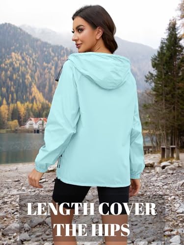CRIPOM Womens Jacket With Hood Waterproof Lightweight Packable Rain Coats For Women Outdoor Raincoat With Pockets Blue L