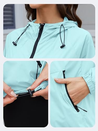 CRIPOM Womens Jacket With Hood Waterproof Lightweight Packable Rain Coats For Women Outdoor Raincoat With Pockets Blue L