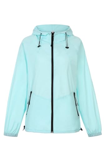 CRIPOM Womens Jacket With Hood Waterproof Lightweight Packable Rain Coats For Women Outdoor Raincoat With Pockets Blue L