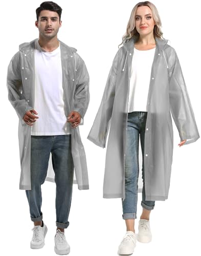HOOMBOOM Rain Ponchos for Adults Reusable Raincoats Hooded for Women Men Survival Heavy Duty Military Impermeable 2 Packs Rain Coat