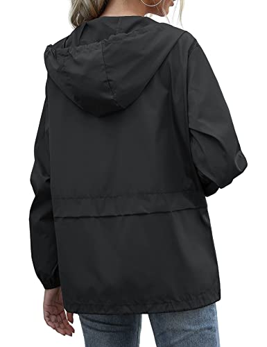 JMinger Waterproof Rain Jackets for Women Hooded Windbreaker Lightweight Raincoat for Outdoor Hiking Travel Black Large
