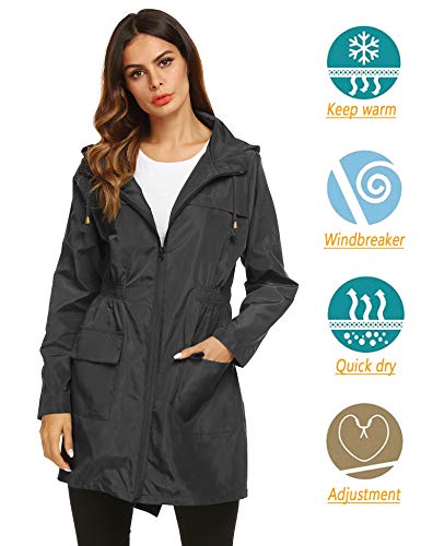 LOMON Women Waterproof Lightweight Rain Jacket Active Outdoor Hooded Raincoat (L, Black1)
