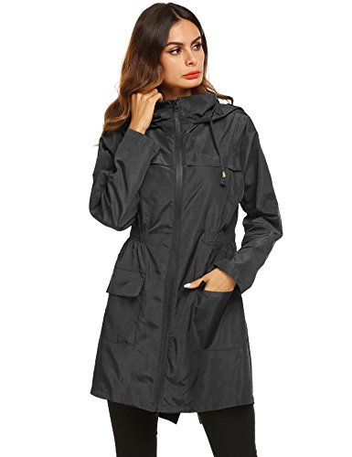 LOMON Women Waterproof Lightweight Rain Jacket Active Outdoor Hooded Raincoat (L, Black1)
