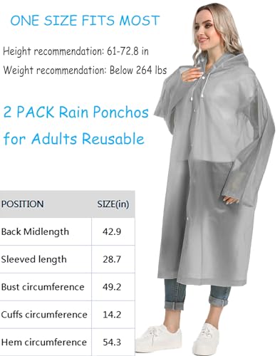HOOMBOOM Rain Ponchos for Adults Reusable Raincoats Hooded for Women Men Survival Heavy Duty Military Impermeable 2 Packs Rain Coat