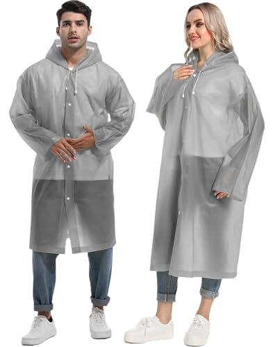HOOMBOOM Rain Ponchos for Adults Reusable Raincoats Hooded for Women Men Survival Heavy Duty Military Impermeable 2 Packs Rain Coat