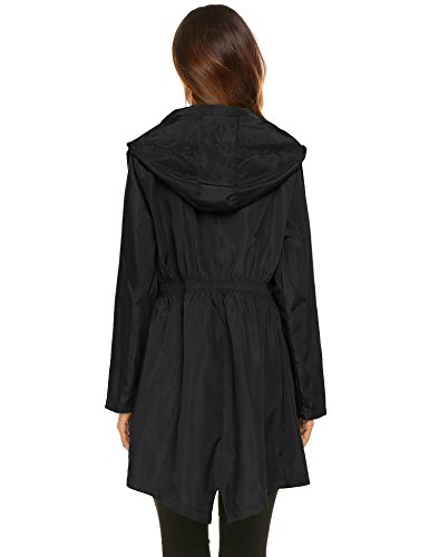 LOMON Women Waterproof Lightweight Rain Jacket Active Outdoor Hooded Raincoat (L, Black1)
