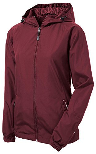 Sport-Tek - Ladies Colorblock Hooded Windbreaker Jacket. LST76,Large,Maroon / White