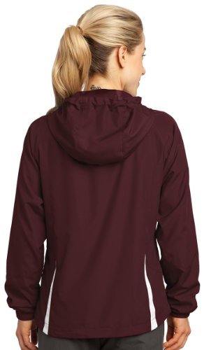 Sport-Tek - Ladies Colorblock Hooded Windbreaker Jacket. LST76,Large,Maroon / White