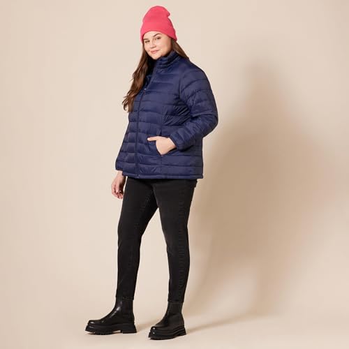 Amazon Essentials Women's Lightweight Long-Sleeve Water-Resistant Packable Puffer Jacket (Available in Plus Size), Navy, Large