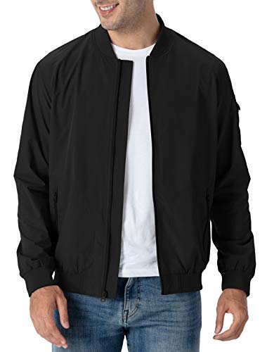 Rdruko Men's Windbreaker Lightweight Bomber Jacket Causal Fashion Light Jacket(Black, US XXXL)