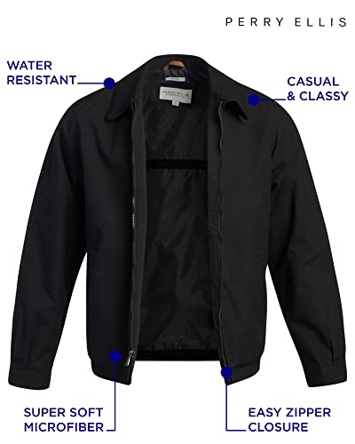 Perry Ellis Men’s Jacket – Casual Lightweight Water Resistant Microfiber Windbreaker Golf Coat (S-XL), Size X-Large, Black