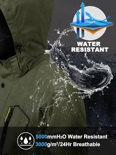 MAGCOMSEN Raincoat for Men Waterproof with Hood Windbreaker Jackets Lightweight Water Resistant Sportswear with Mesh Lining Army Green, L