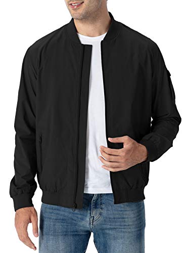 Rdruko Men's Windbreaker Lightweight Bomber Jacket Causal Fashion Light Jacket(Black, US XXXL)