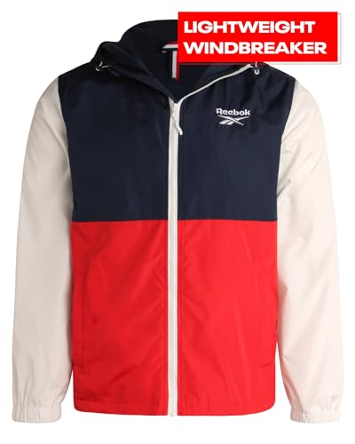 Reebok Men's Jacket - Lightweight Performance Windbreaker - Full Zip Weather Resistant Spring Coat (S-XL), Size Medium, NavyRedWhite
