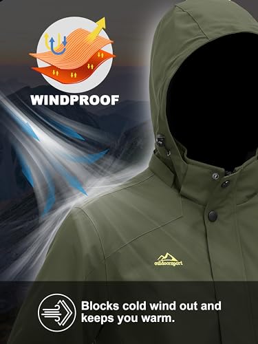 MAGCOMSEN Raincoat for Men Waterproof with Hood Windbreaker Jackets Lightweight Water Resistant Sportswear with Mesh Lining Army Green, L