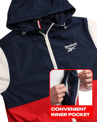 Reebok Men's Jacket - Lightweight Performance Windbreaker - Full Zip Weather Resistant Spring Coat (S-XL), Size Medium, NavyRedWhite