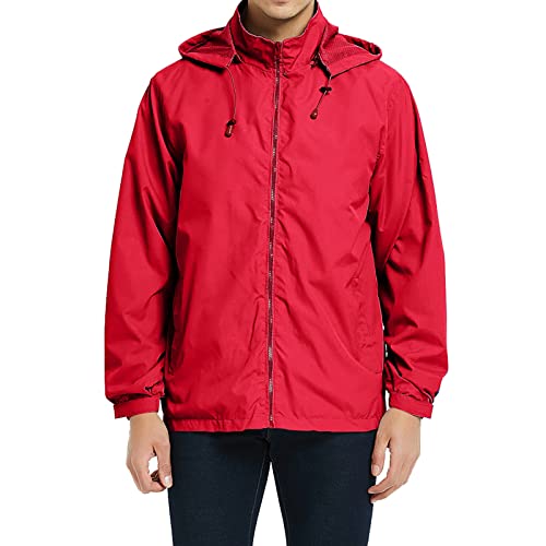 MYJAJAYI Mens Lightweight Windbreaker Waterproof Rain Jacket Hooded Windbreaker Jacket with Zipper Closure Red S
