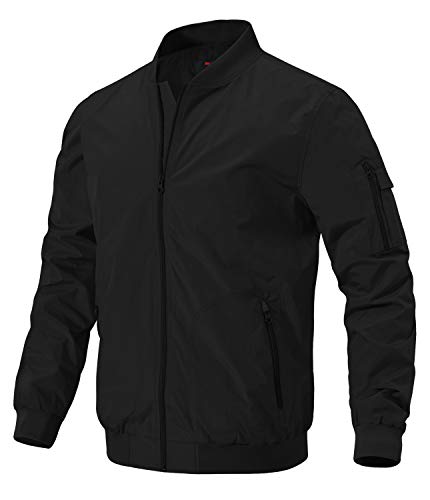 Rdruko Men's Windbreaker Lightweight Bomber Jacket Causal Fashion Light Jacket(Black, US XXXL)