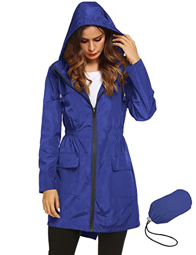 LOMON Women Waterproof Raincoat Hooded Lightweight Windbreaker Outdoor Anorak Jacket Royal blue L