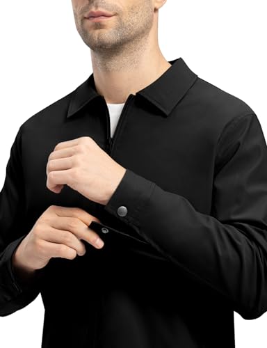 TBMPOY Men's Lightweight Jackets Casual Windbreaker Stylish Light Golf Full Zip Up Work Dress Business Varsity Black L