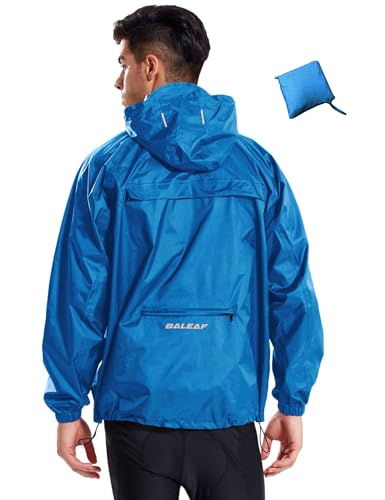 BALEAF Men's Light Running Hiking Rain Jacket Waterproof with Hood Windbreaker Pullover Coats Hoodie Packable Blue Size L